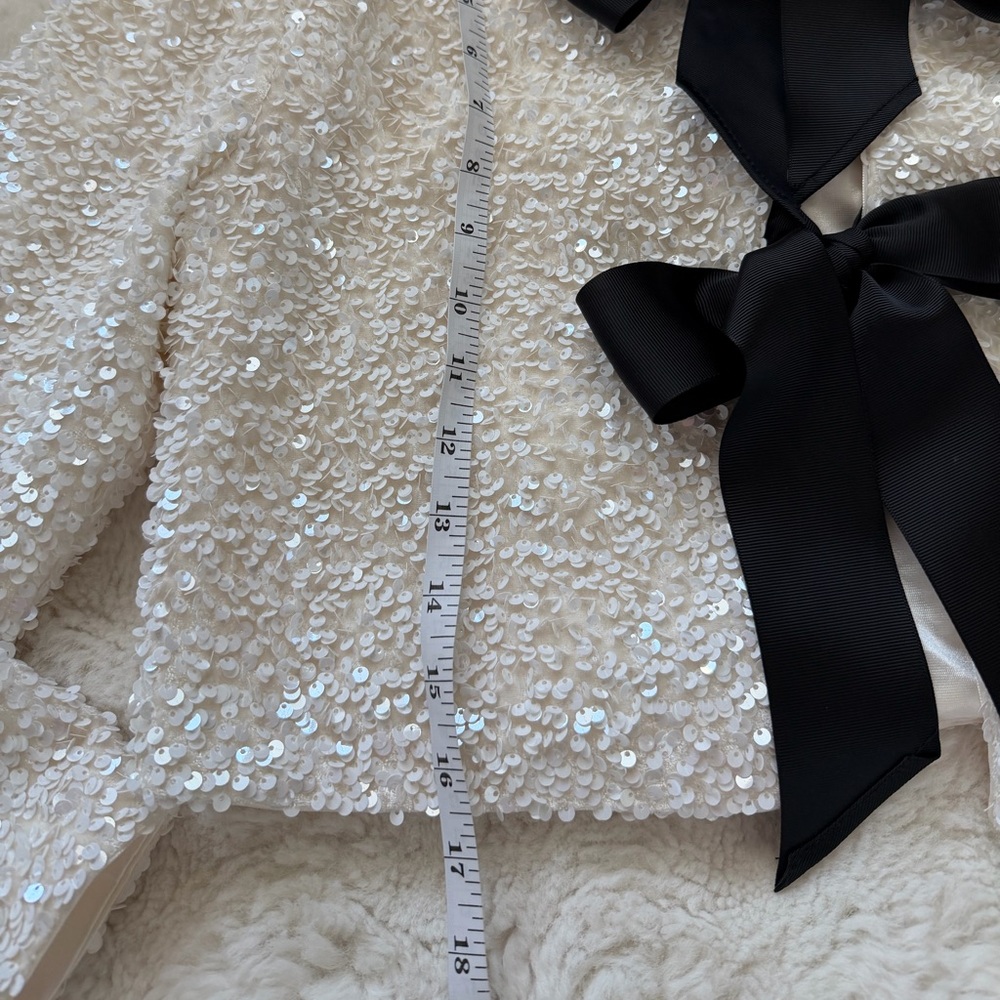 H&M Ivory Sparkling Sequin Tie Front Jacket with Black Bows-S - Picture 13 of 16